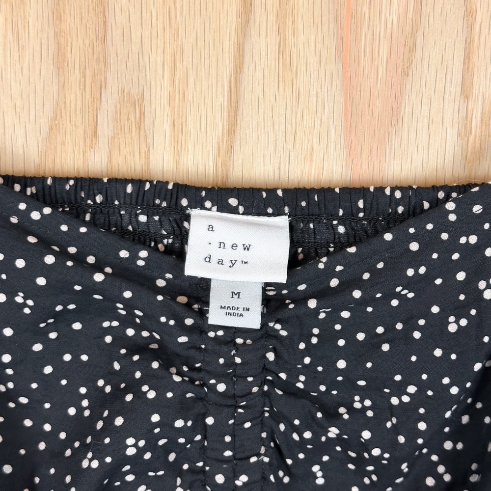 A New Day Black Polka Dot Ruched Long Sleeve Crop Top Medium - Picture 5 of 8